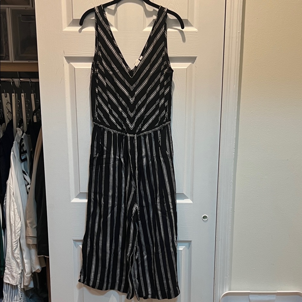 GAP Black and White Striped Midi Jumpsuit